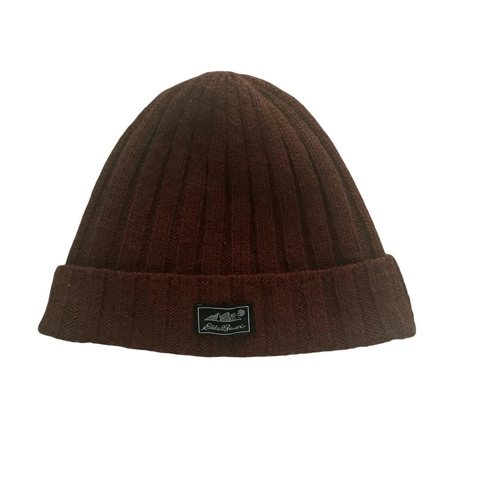 Eddie Bauer Beanie Hat Orange Brown Ribbed One Size Merino Wool Blend Cozy